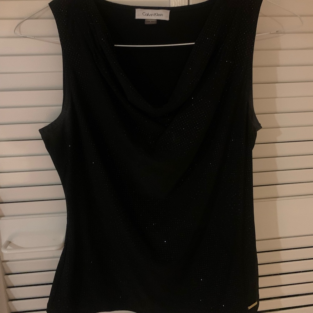 Calvin Klein Womens black cow neck sparkle business top